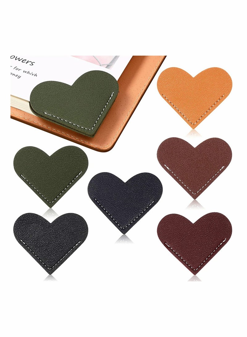 SYOSI Leather Heart Bookmark, Heart Page Corner Handmade Bookmark Leather Reading Cute Bookmarks Accessories for Women Bookworm Present Book Lovers ( 6 Pieces, Chic Color) - Image 1