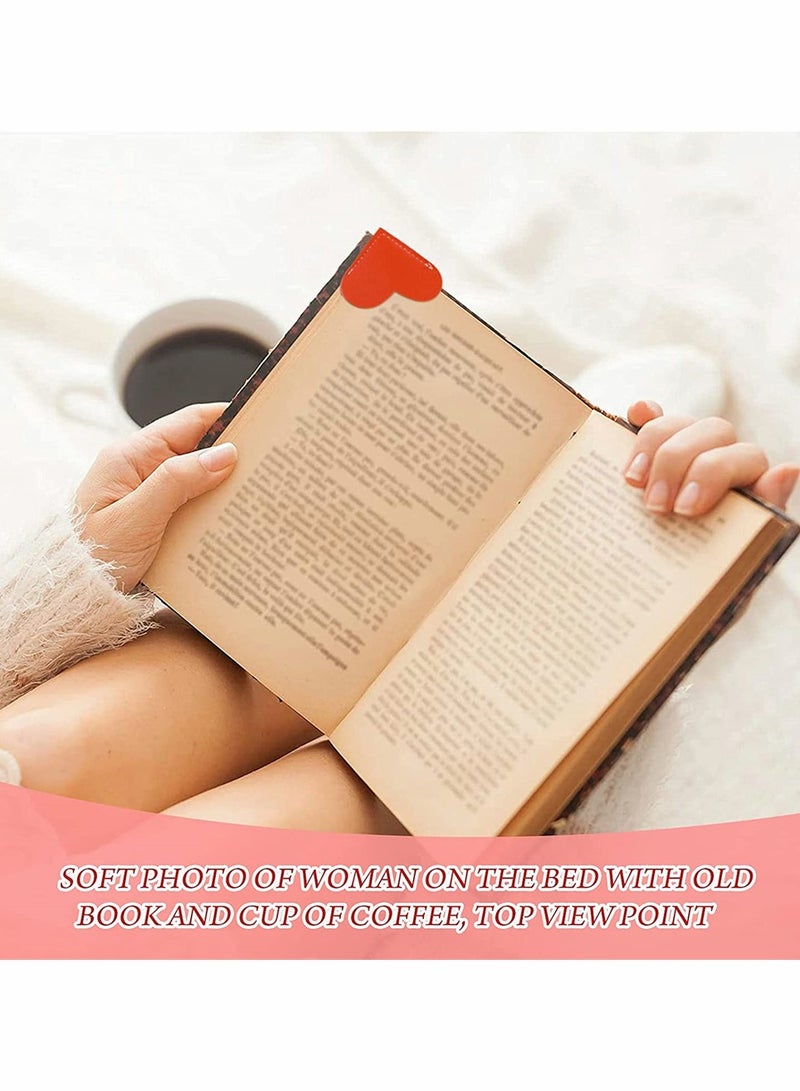 SYOSI Leather Heart Bookmark, Heart Page Corner Handmade Bookmark Leather Reading Cute Bookmarks Accessories for Women Bookworm Present Book Lovers ( 6 Pieces, Chic Color) - Image 2