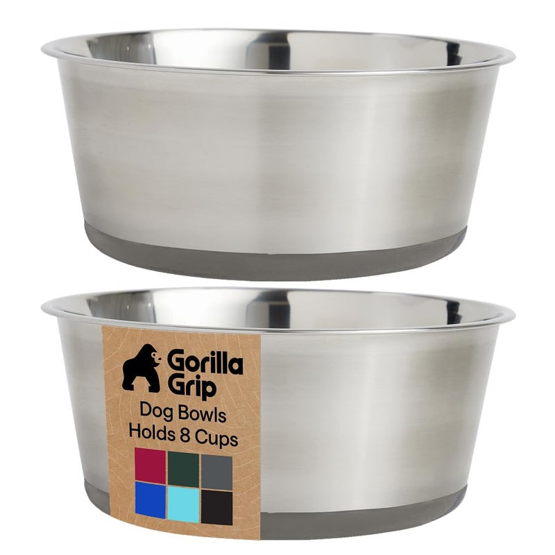 GORILLA GRIP Dog Bowls Food Grade 304 Stainless Steel Holds 8 Cups Each 64 fl oz Food and Water Bowl for Feeding Dogs and Cats Dishwasher Safe Rust Resistant BPA Free Rubber Base Set of 2 Gray - Image 2