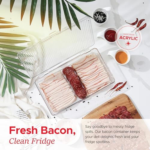 Tafura Bacon Container For Refrigerator (2 Pack) Fridge Storage Organizer | Cheese & Deli Storage Container | Bacon Keeper | Cold Cuts Meat Saver | Cheese Holder, BPA Free - Image 2
