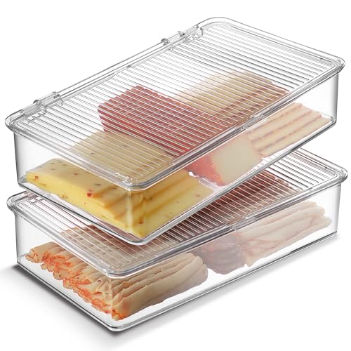 Tafura Bacon Container For Refrigerator (2 Pack) Fridge Storage Organizer | Cheese & Deli Storage Container | Bacon Keeper | Cold Cuts Meat Saver | Cheese Holder, BPA Free - Image 1