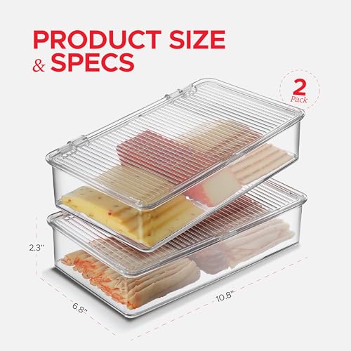 Tafura Bacon Container For Refrigerator (2 Pack) Fridge Storage Organizer | Cheese & Deli Storage Container | Bacon Keeper | Cold Cuts Meat Saver | Cheese Holder, BPA Free - Image 3