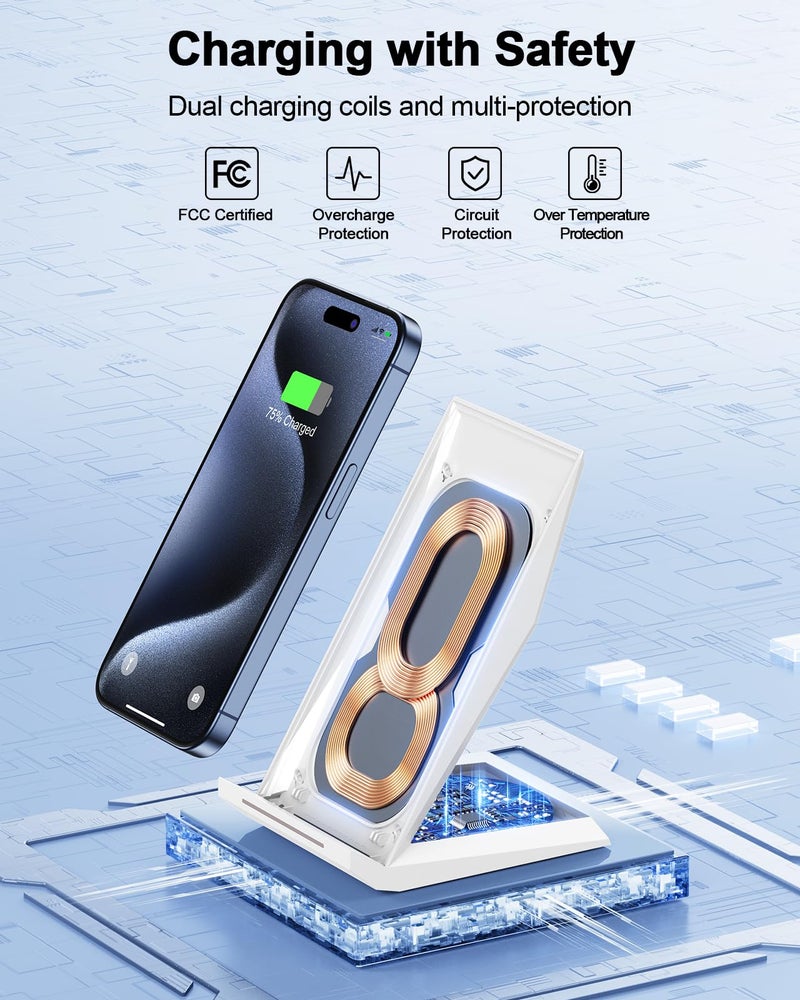 NANAMI Fast Wireless Charger - Charging Stand 7.5W Compatible with iPhone 17/17 Pro/17 Pro Max/16/15/14/13/12, 10W Phone Charger Dock for Samsung Galaxy S26/S26+/S25/S24/S24 Ultra//S23/S22/21 - Image 4