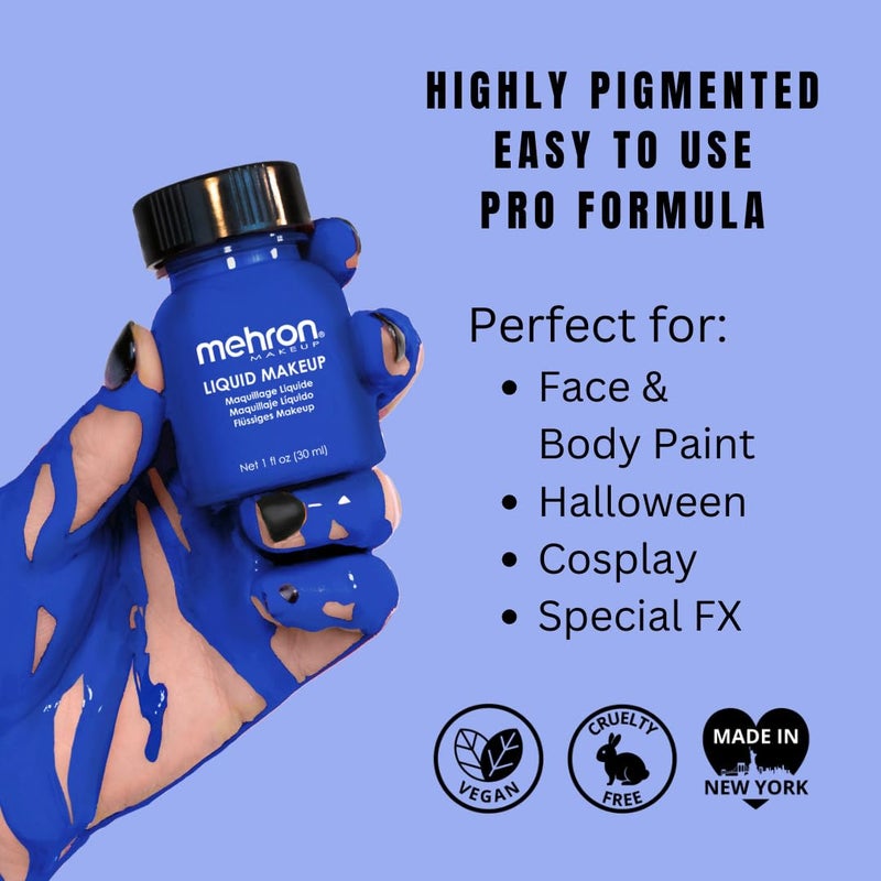 Mehron Makeup Liquid Makeup | Face Paint and Body Paint Perfect for Halloween, Cosplay I Air Brush Compatible Body Paint(1 oz) (Blue) - Image 2