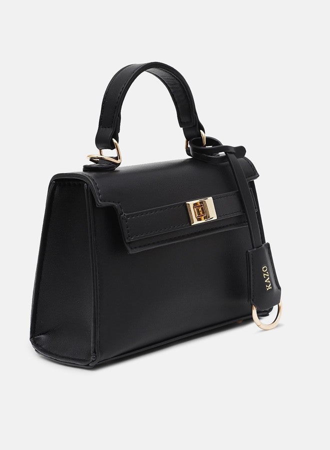Kazo Bag Black Structured Shoulder Handbag | Premium Faux Leather Purse - Image 3