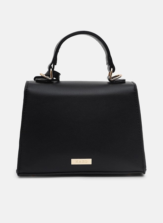 Kazo Bag Black Structured Shoulder Handbag | Premium Faux Leather Purse - Image 2