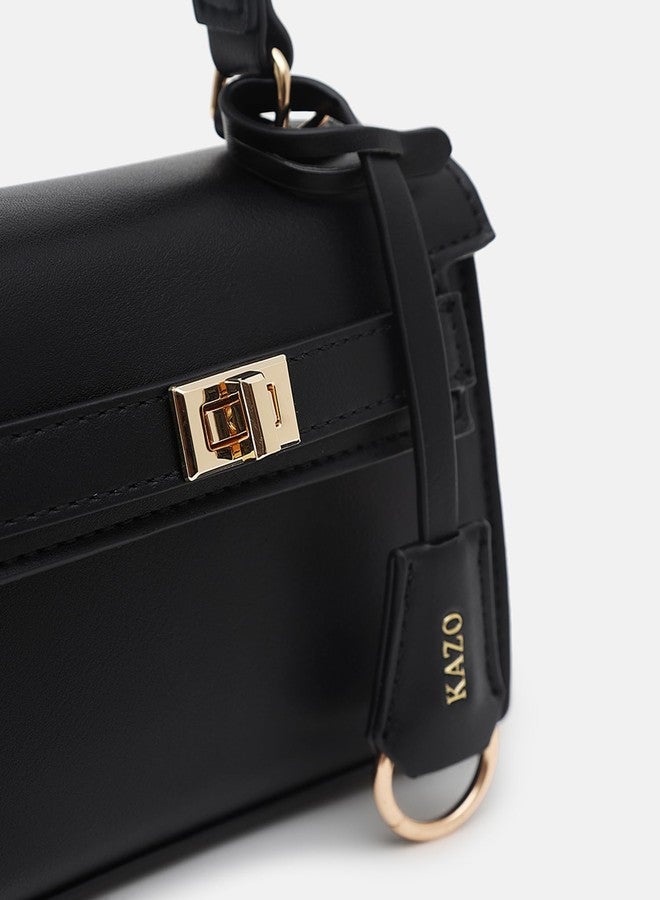 Kazo Bag Black Structured Shoulder Handbag | Premium Faux Leather Purse - Image 4