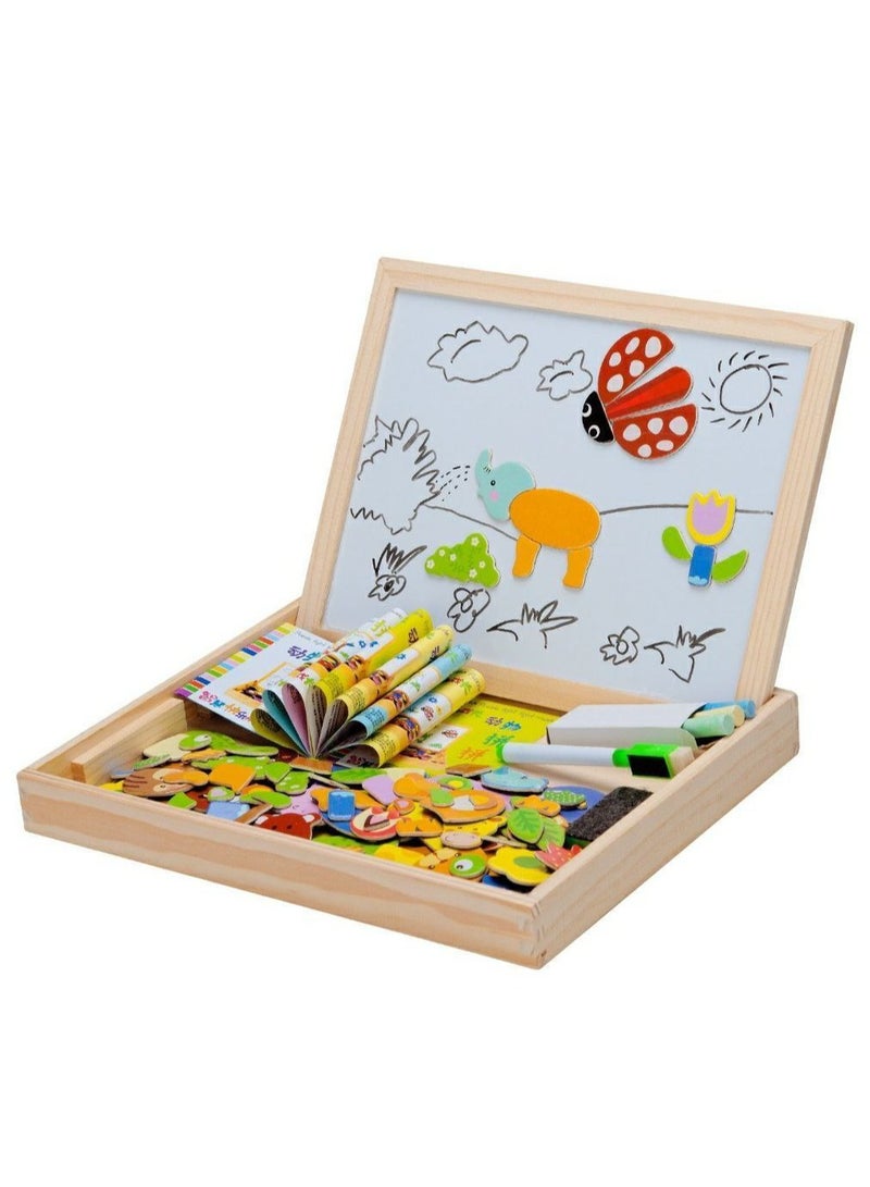 سبورة خشبية مغناطيسية للاطفال مع قلم واشكال مغناطيسية وطباشير مانكتور، أسود - Image 1