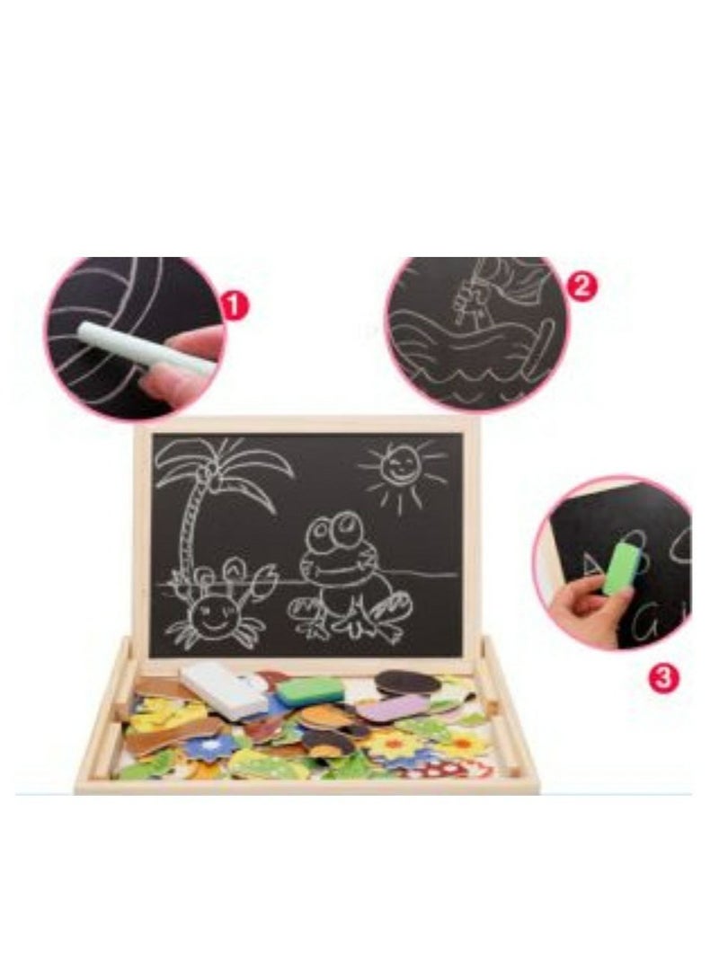 سبورة خشبية مغناطيسية للاطفال مع قلم واشكال مغناطيسية وطباشير مانكتور، أسود - Image 3