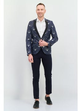 Twisted Tailor Men Regular Fit Allover Print Semi-Formal Suit Jacket, Navy  - Image 4
