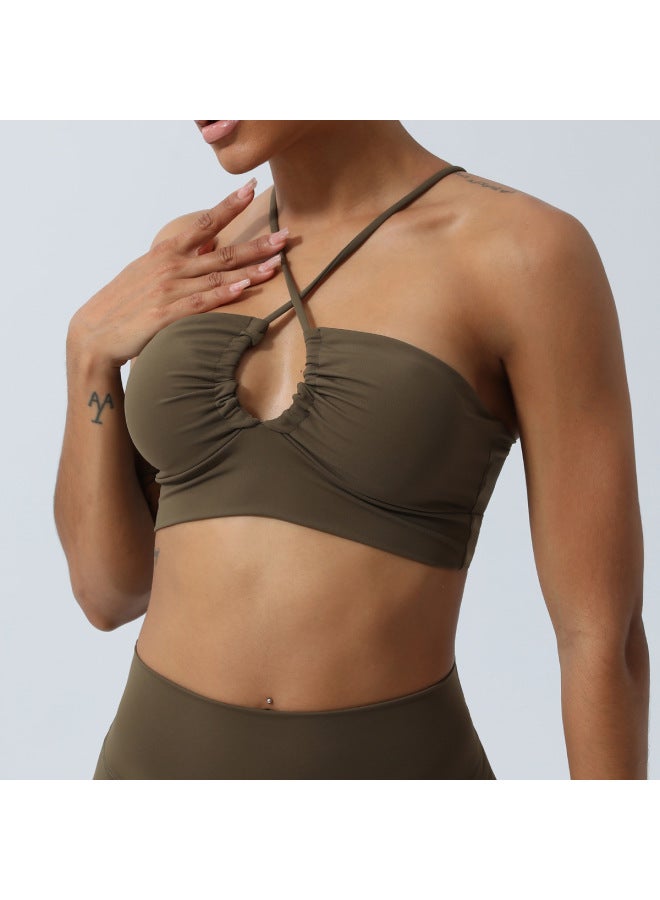 Naked Sense New Hollow Gather Sports Bra Women's Thin Belt Cross Beauty Back Yoga Fitness Underwear With Chest Pad
