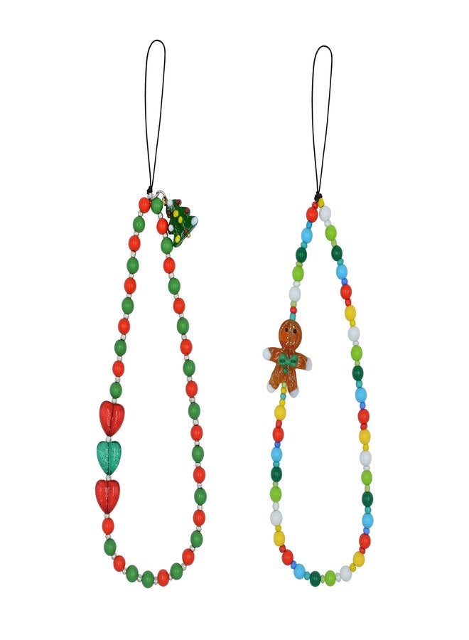 TUCAI Christmas Beaded phone charms Christmas Tree Phone Chain Handmade Rainbow Acrylic Beads Keychain for Women Girls (style 2) - Image 1