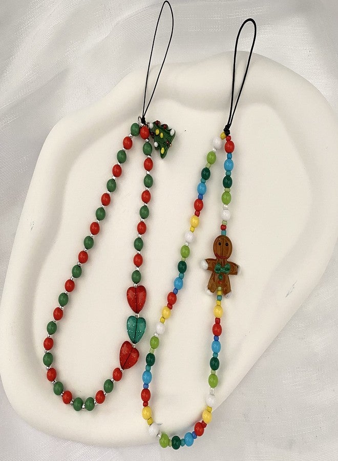 TUCAI Christmas Beaded phone charms Christmas Tree Phone Chain Handmade Rainbow Acrylic Beads Keychain for Women Girls (style 2) - Image 2