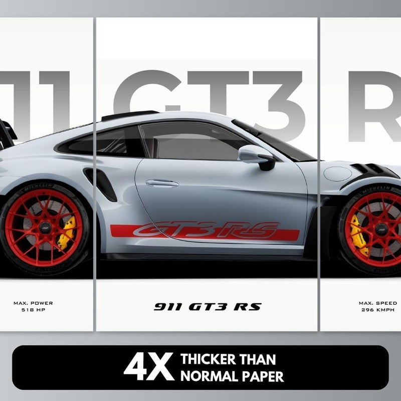 Funk You Store Porsche 911 GT3 RS Poster Split Design Car Posters | 3 A3 Sized Cars Poster for Wall | Large Size (89 x 42 cm) Porsche Wall Decor | Car Posters for Room | Supercar - Image 4