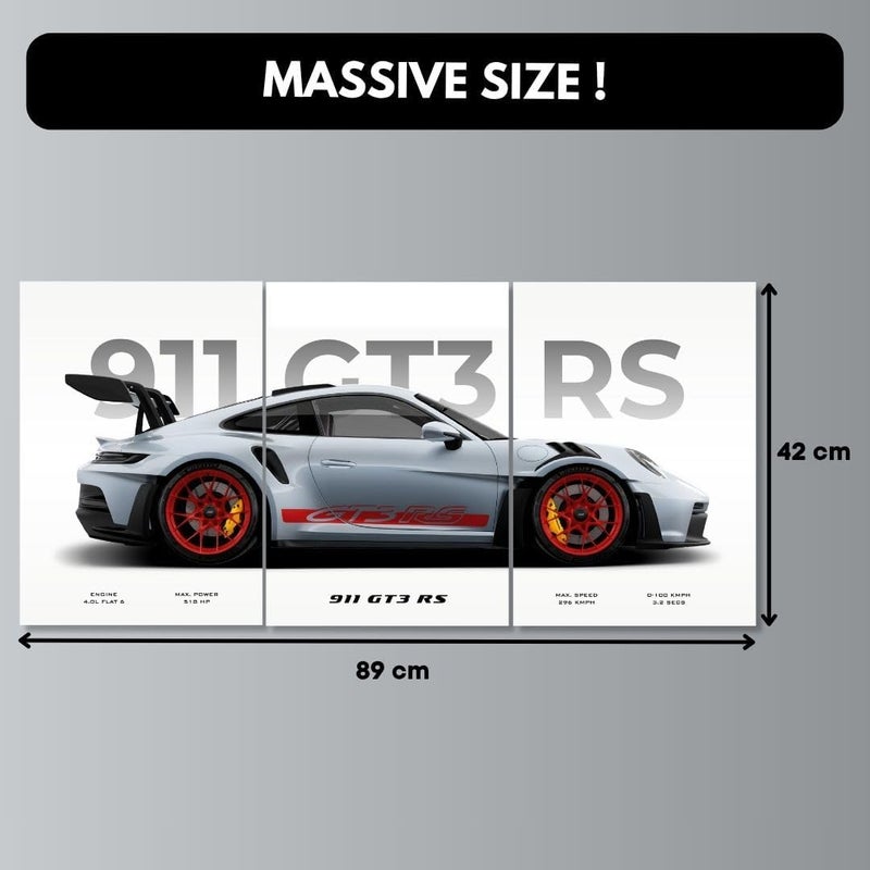 Funk You Store Porsche 911 GT3 RS Poster Split Design Car Posters | 3 A3 Sized Cars Poster for Wall | Large Size (89 x 42 cm) Porsche Wall Decor | Car Posters for Room | Supercar - Image 2