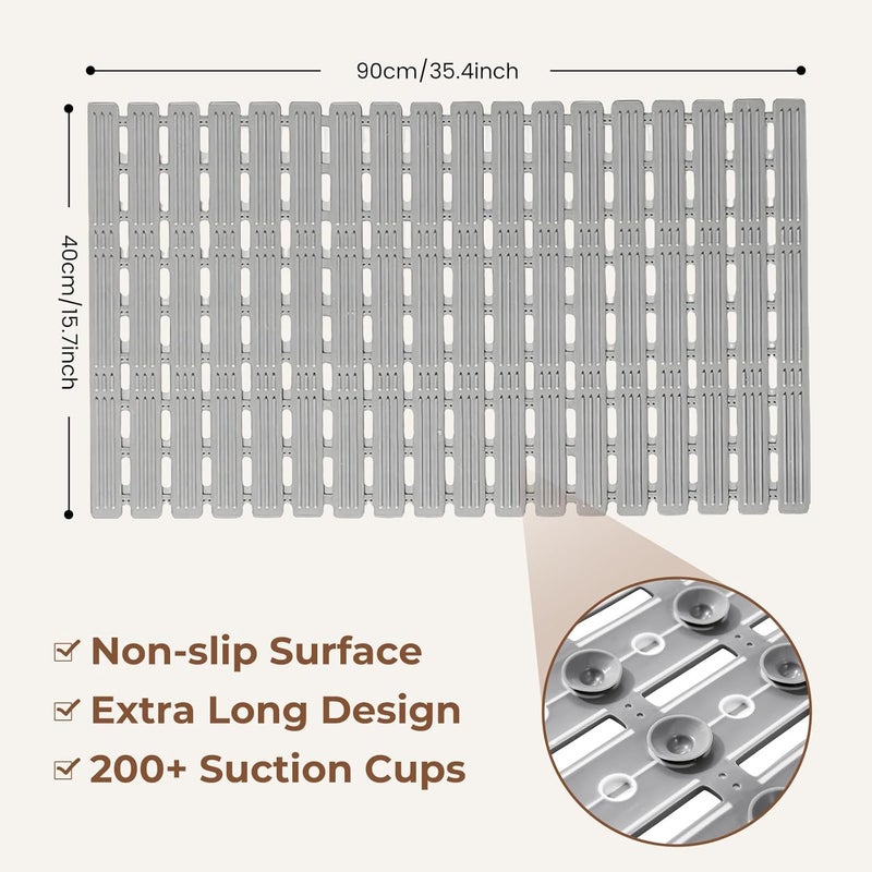 PuoWeo Bathtub Mat Non Slip for Bathroom with Suction Cups and Drain Holes 35.4 * 15.7 Inch Shower Mat for Inside Shower, Quick Dry Bath Mat for Baby Kids Seniors, Easy to Cut, Easy Dry - Image 2