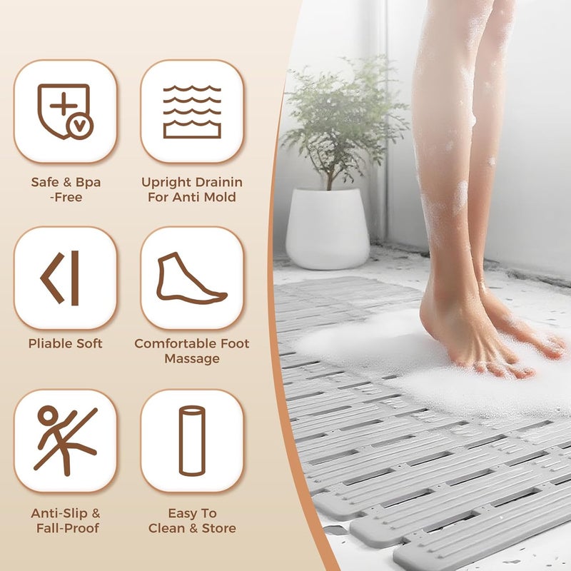 PuoWeo Bathtub Mat Non Slip for Bathroom with Suction Cups and Drain Holes 35.4 * 15.7 Inch Shower Mat for Inside Shower, Quick Dry Bath Mat for Baby Kids Seniors, Easy to Cut, Easy Dry - Image 3