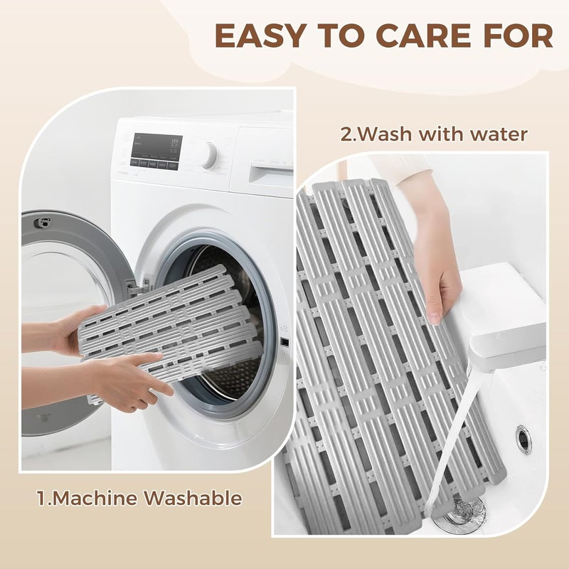 PuoWeo Bathtub Mat Non Slip for Bathroom with Suction Cups and Drain Holes 35.4 * 15.7 Inch Shower Mat for Inside Shower, Quick Dry Bath Mat for Baby Kids Seniors, Easy to Cut, Easy Dry - Image 4