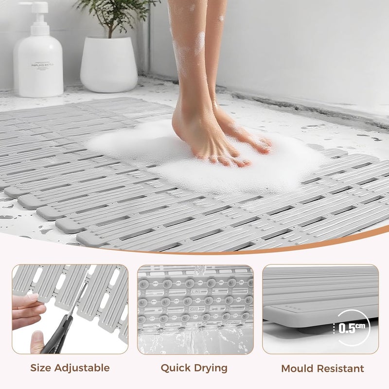 PuoWeo Bathtub Mat Non Slip for Bathroom with Suction Cups and Drain Holes 35.4 * 15.7 Inch Shower Mat for Inside Shower, Quick Dry Bath Mat for Baby Kids Seniors, Easy to Cut, Easy Dry - Image 5