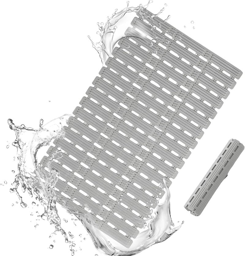PuoWeo Bathtub Mat Non Slip for Bathroom with Suction Cups and Drain Holes 35.4 * 15.7 Inch Shower Mat for Inside Shower, Quick Dry Bath Mat for Baby Kids Seniors, Easy to Cut, Easy Dry - Image 1