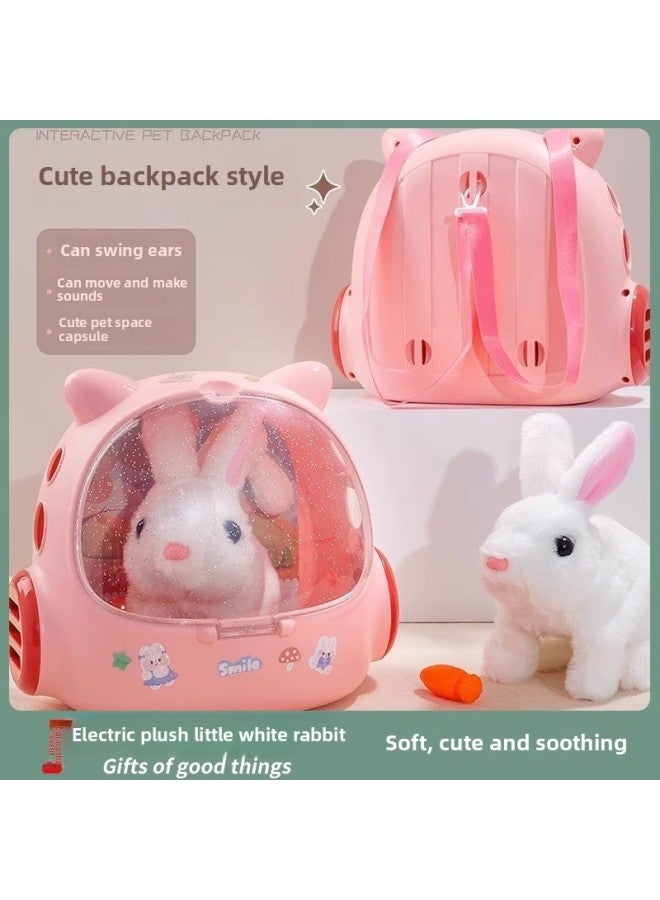 Children's Electric Simulation Small White Rabbit Will Call Girls Pet Doll Backpack Dog Gift Puzzle Plush Toy-Color:(pink) Cute Caribala Suit-Specifications:[Rechargeable Battery Set] Long-lasting Cycle Convenient  - Image 2