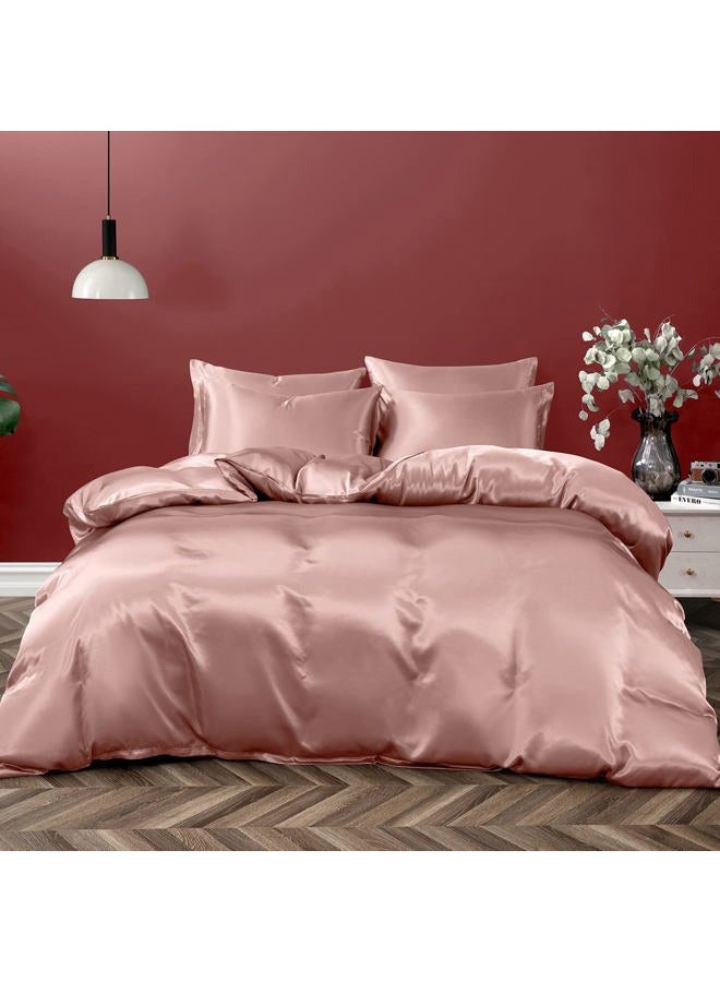 P Pothuiny 5 Pieces Satin Duvet Cover Full/Queen Size Set, Luxury Silky Like Champagne Duvet Cover Bedding Set with Zipper Closure, 1 Duvet Cover + 4 Pillow Cases (No Comforter) - Image 1