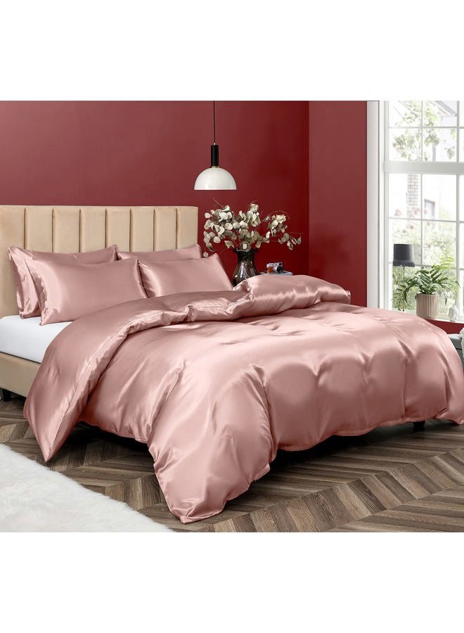 P Pothuiny 5 Pieces Satin Duvet Cover Full/Queen Size Set, Luxury Silky Like Champagne Duvet Cover Bedding Set with Zipper Closure, 1 Duvet Cover + 4 Pillow Cases (No Comforter) - Image 2