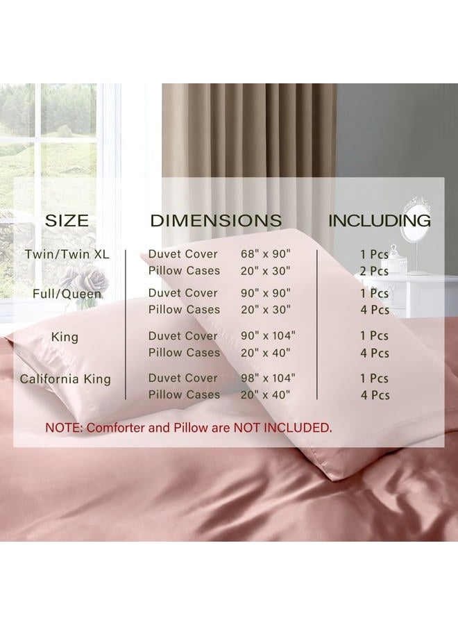 P Pothuiny 5 Pieces Satin Duvet Cover Full/Queen Size Set, Luxury Silky Like Champagne Duvet Cover Bedding Set with Zipper Closure, 1 Duvet Cover + 4 Pillow Cases (No Comforter) - Image 3