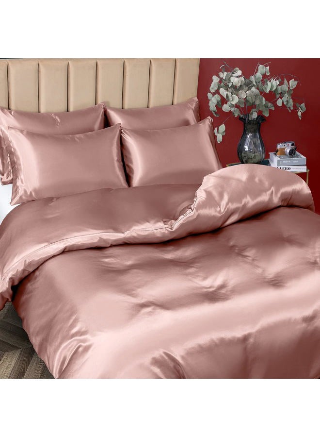 P Pothuiny 5 Pieces Satin Duvet Cover Full/Queen Size Set, Luxury Silky Like Champagne Duvet Cover Bedding Set with Zipper Closure, 1 Duvet Cover + 4 Pillow Cases (No Comforter) - Image 4