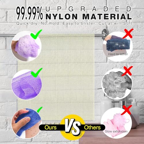 UJFQBH 3 Pieces African Bath Sponge African Net Long Net Bath Sponge Exfoliating Shower Body Scrubber Back Scrubber Skin Smoother,Great for Daily Use (Purple,Blue,Off-White) - Image 2