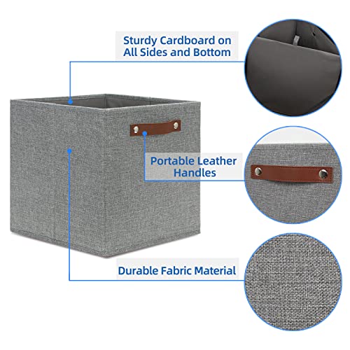 Temary 12x12 Storage Cube Bins 4 Pack Fabric Storage Cubes Storage Bins with Leather Handles, Storage Baskets Foldable Cube Organizers Bins for Home (Grey) - Image 3