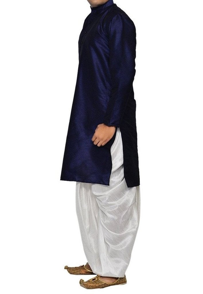 Royal Kurta Mens Cotton Silk Kurta Dhoti Blue - Image 2
