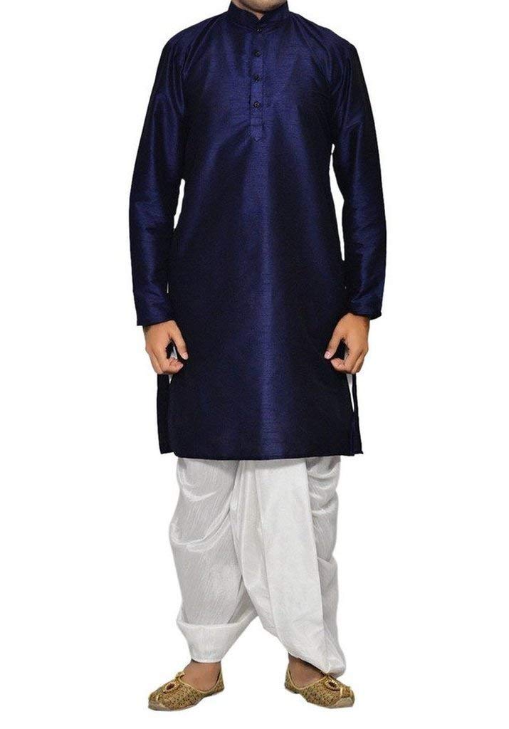 Royal Kurta Mens Cotton Silk Kurta Dhoti Blue - Image 4