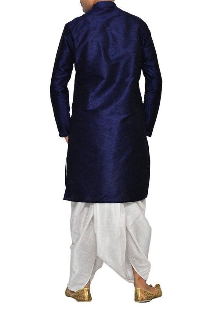 Royal Kurta Mens Cotton Silk Kurta Dhoti Blue - Image 3