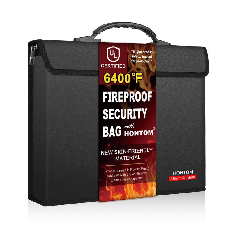 Hontom Fireproof Document Bag with 2 Pockets, 6400â„‰ Upgraded Material Fireproof Money Bag with Lid, Travel Home Fire Safe Storage Cash Pouch for Important Documents - Image 1