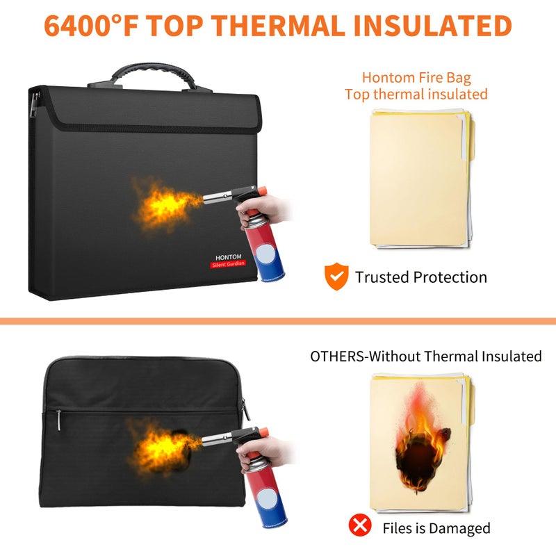 Hontom Fireproof Document Bag with 2 Pockets, 6400â„‰ Upgraded Material Fireproof Money Bag with Lid, Travel Home Fire Safe Storage Cash Pouch for Important Documents - Image 3