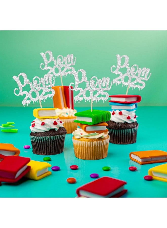 Ephlyn 24Pcs Prom 2025 Cupcake Toppers Glitter Prom 2025 Graduation Cupcake Picks Class of 2025 Cake Decorations for 2025 College Graduation Prom Party Decorations Silver - Image 4