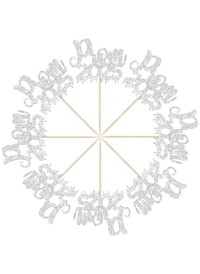 Ephlyn 24Pcs Prom 2025 Cupcake Toppers Glitter Prom 2025 Graduation Cupcake Picks Class of 2025 Cake Decorations for 2025 College Graduation Prom Party Decorations Silver - Image 3