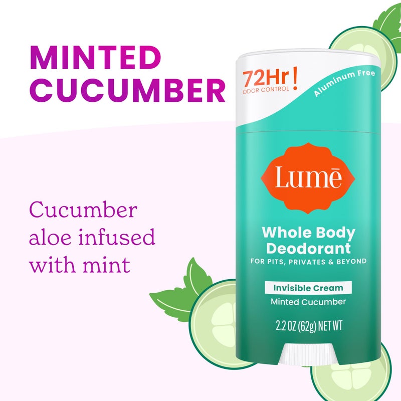 Lume Whole Body Deodorant - Invisible Cream Stick - 72 Hour Odor Control - Aluminum Free, Baking Soda Free, Skin Safe - 2.2 Ounce (Minted Cucumber) - Image 4