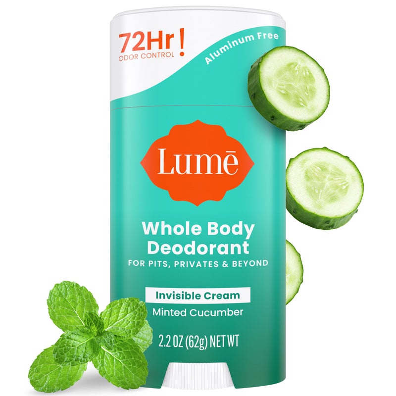 Lume Whole Body Deodorant - Invisible Cream Stick - 72 Hour Odor Control - Aluminum Free, Baking Soda Free, Skin Safe - 2.2 Ounce (Minted Cucumber) - Image 1