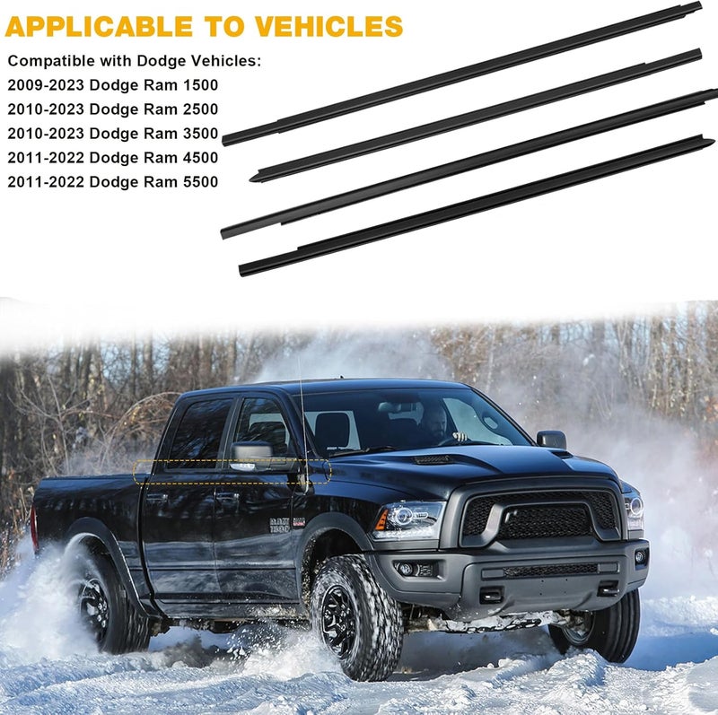 Gledewen 4 Pcs Weatherstrip Window Seal for Dodge Ram 1500 2500 3500 4500 5500 (2009-2021) - Image 4