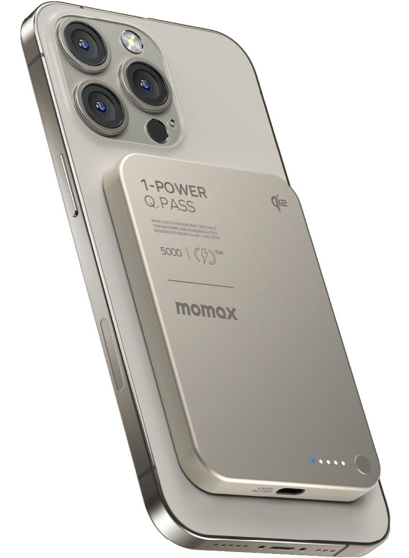 Momax 1-باور كيو.باس 5000mAh شاحن لاسلكي مغناطيسي Qi2 بقدرة تصل إلى 20W PD - تيتانيوم - Image 1