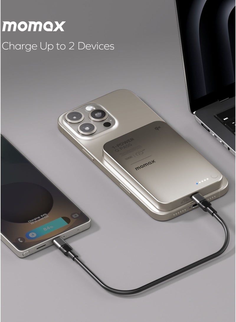 Momax 1-باور كيو.باس 5000mAh شاحن لاسلكي مغناطيسي Qi2 بقدرة تصل إلى 20W PD - تيتانيوم - Image 3
