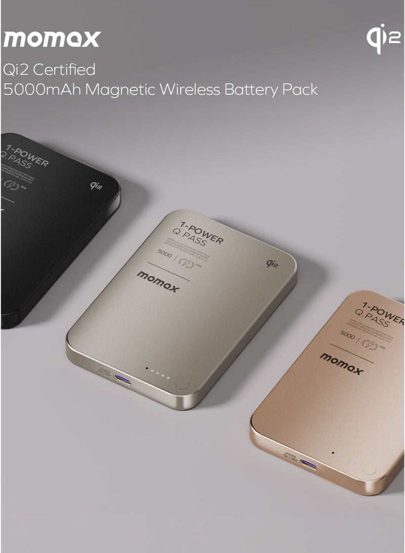 Momax 1-باور كيو.باس 5000mAh شاحن لاسلكي مغناطيسي Qi2 بقدرة تصل إلى 20W PD - تيتانيوم - Image 2