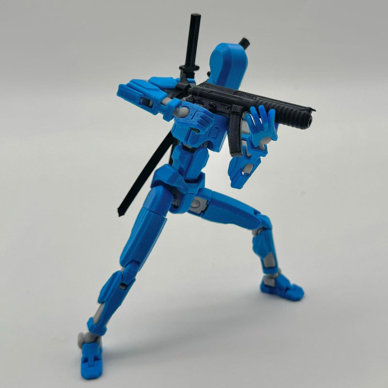 QAONIE (Assembly Completed) 3D Printed Figure 5.54-inch Dummy13 with Weapon Expansion Set and Bracket, Full Body Mechanical Movable Toy, Desk Decoration. (Blue) - Image 2