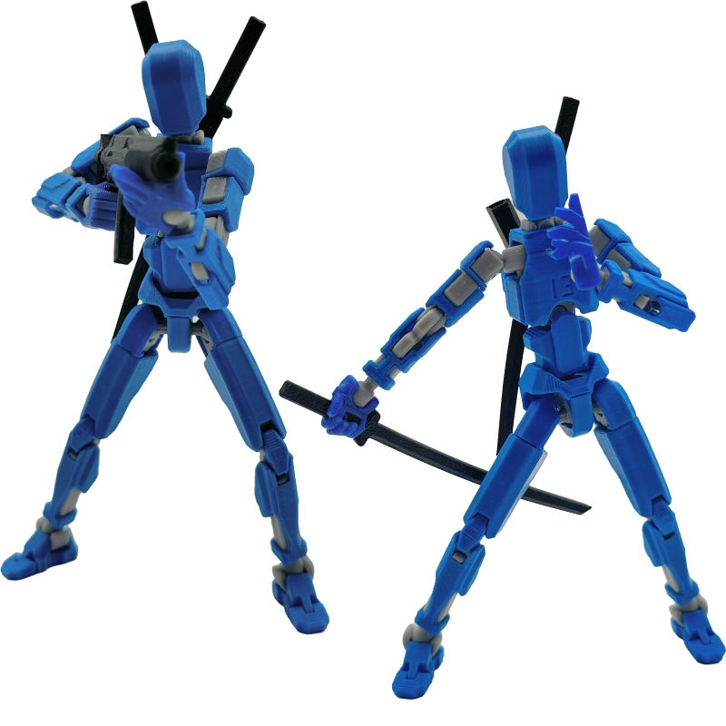QAONIE (Assembly Completed) 3D Printed Figure 5.54-inch Dummy13 with Weapon Expansion Set and Bracket, Full Body Mechanical Movable Toy, Desk Decoration. (Blue) - Image 3