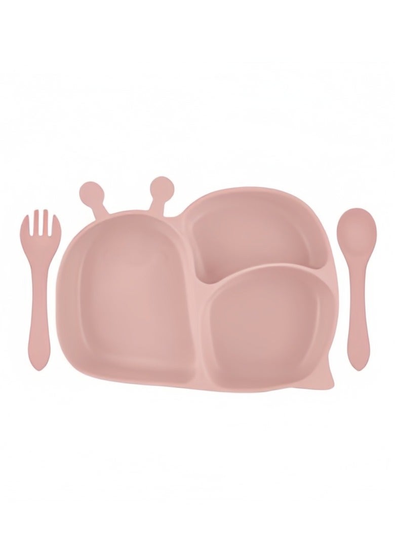7PCS Baby Cutlery Sets, High Quality Food Grade Silicone Baby Feeding Set, Non-slip Children Feeding Tableware Dishes Kids Gift(Contains Suction plate + Silicone fork + Silicone spoon + suction bowl + bib + cup + two cup lids) Pink - Image 3