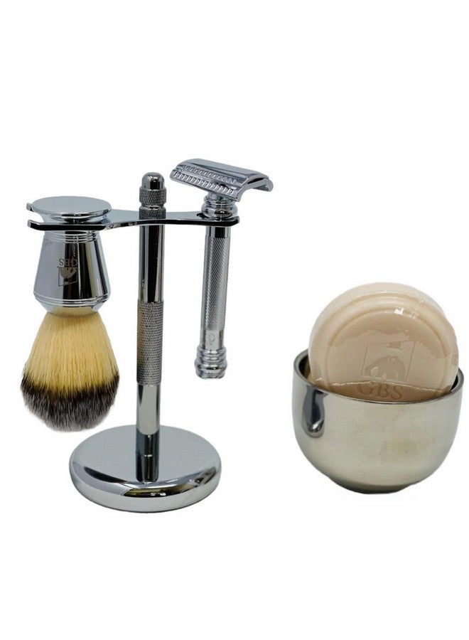G.B.S Men'S Shave Kit Made In Solingen Germany 39C Slant De Double Edge Razor & Brush Stand Shaving Bowl Soap + De Razor Blades Stubble Remover Effortless Glide Premium Travel Professional Personal - Image 2