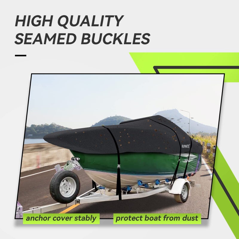 Rvmate 14-16Ft Boat Cover, 210D Marine Grade Polyester, Fits V-Hull, Tri-Hull, Fishing Boat, Runabout, Length:14-16, Beam Width:75   , Black - Image 4