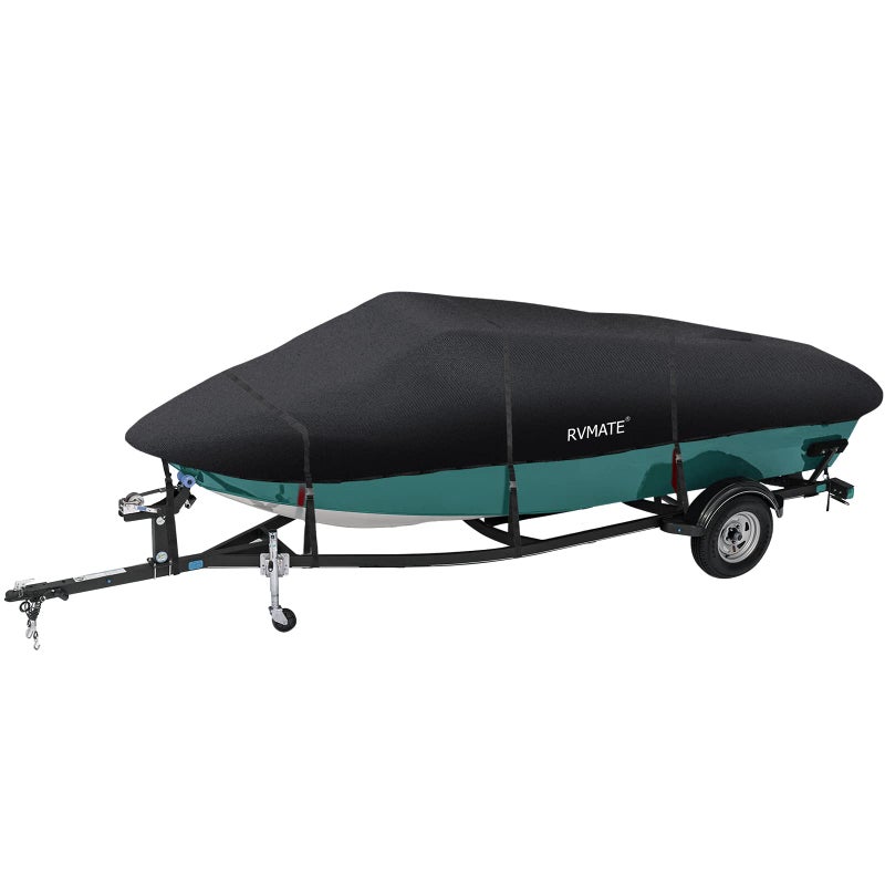 Rvmate 14-16Ft Boat Cover, 210D Marine Grade Polyester, Fits V-Hull, Tri-Hull, Fishing Boat, Runabout, Length:14-16, Beam Width:75   , Black - Image 1